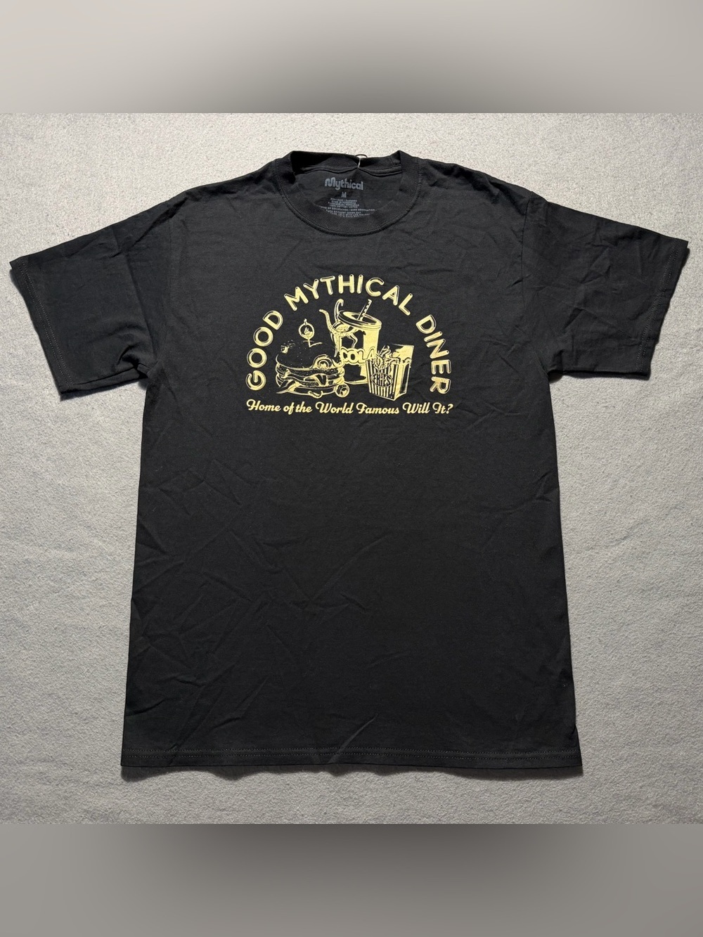 Mythical Men’s Medium Good Mythical Diner Graphic T-Shirt Black NWT